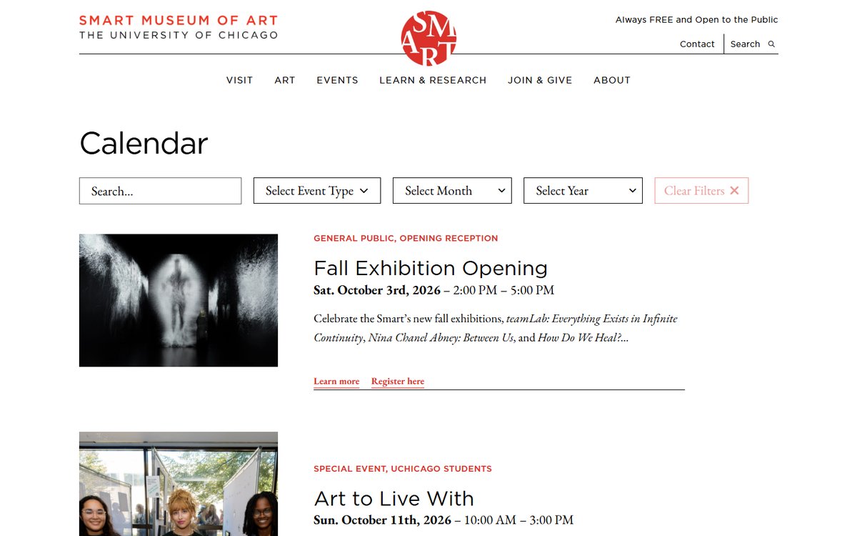 Smart Museum of Art events calendar